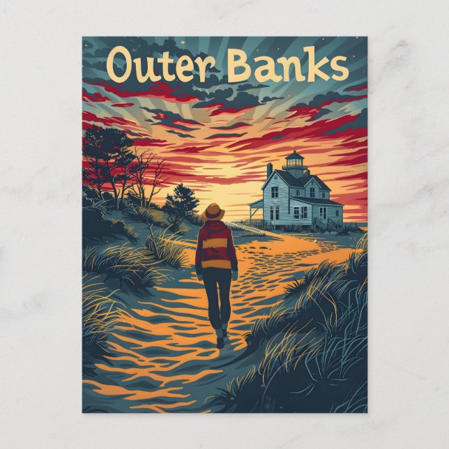 Outer Banks Sunset Travel Ad Postcard (Front)