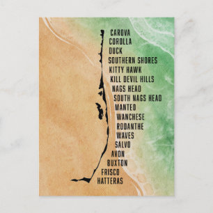 Outer Banks Towns Postcard with OBX Towns & Map