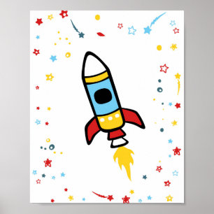 Outer decor Space, Rocket print 8x10