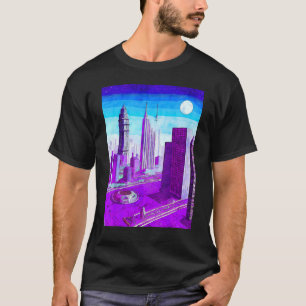 Outer Planet Futuristic Vaporwave Line Night Sky S T-Shirt
