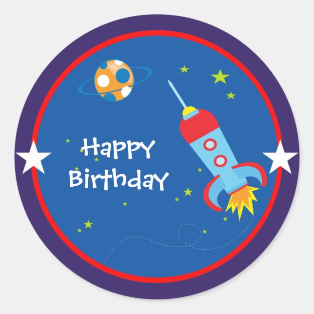 Outer Space 1 Birthday Stickers (Front)