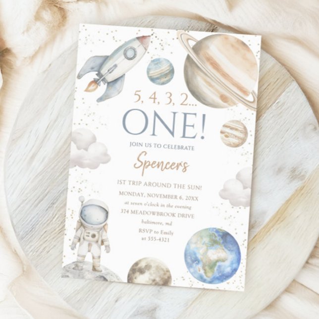 Outer Space 1st Birthday First Trip Around the Sun Invitation (Creator Uploaded)