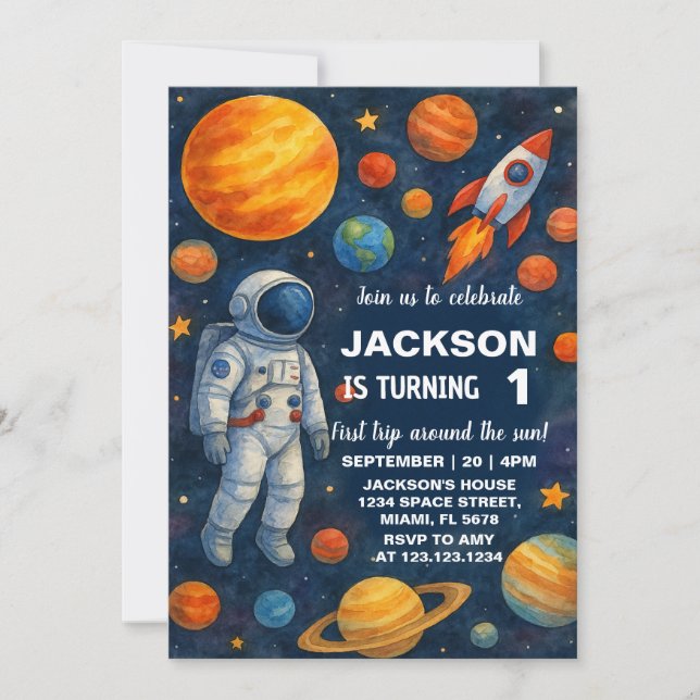Outer Space 1st Birthday Invitation (Front)