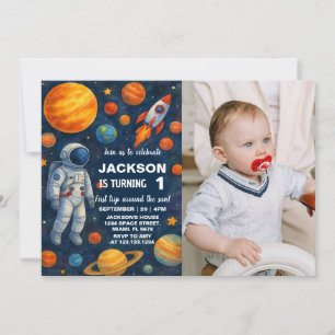 Outer Space 1st Birthday Invitation with photo