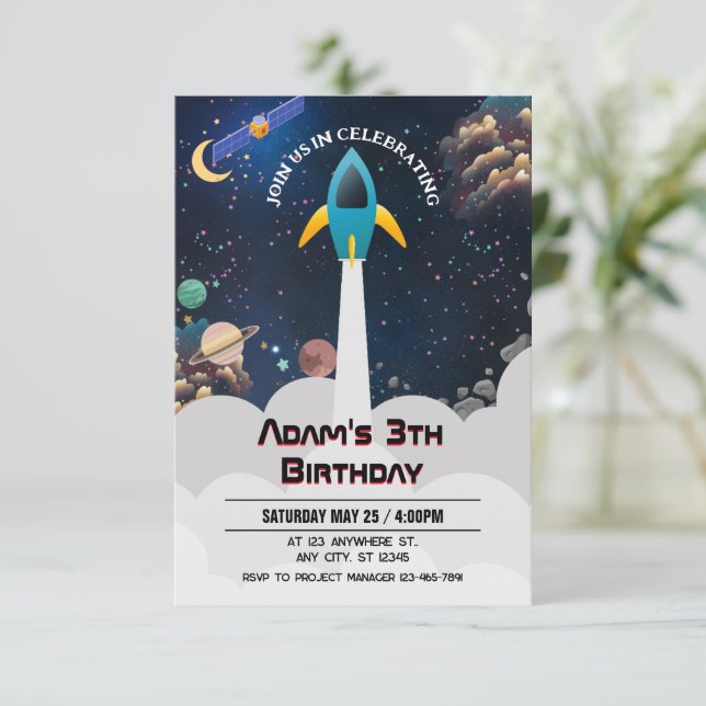 Outer Space 1th Birthday Invitation  (Standing Front)