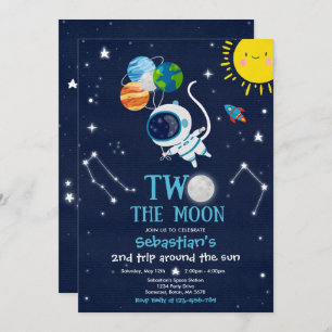 Outer Space 2nd Birthday Party Astronaut Rocket In Invitation