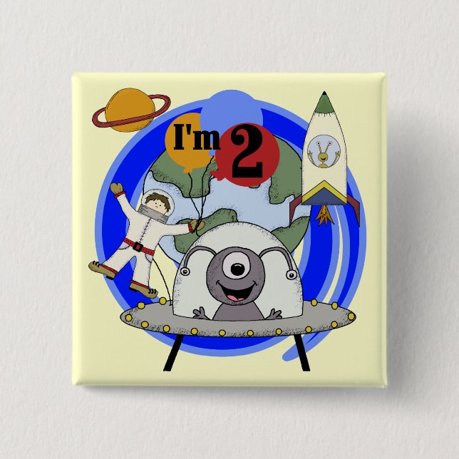 Outer Space 2nd Birthday T-shirts and Gifts 2 Inch Square Button (Front)
