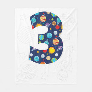 Outer Space 3 Year Old 3rd Birthday Party Boys Gir Fleece Blanket