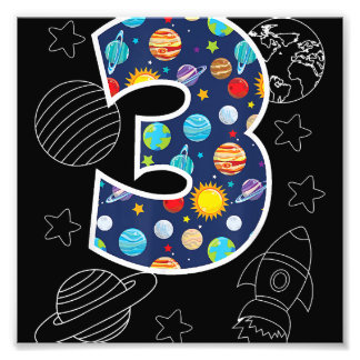 Outer Space 3 Year Old 3rd Birthday Party Boys Gir Photo Print