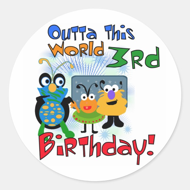 Outer Space 3rd Birthday Tshirts and Gifts Classic Round Sticker (Front)