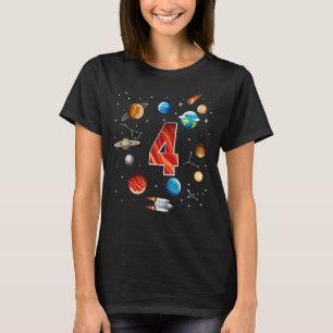 Outer Space 4 Years Old 4th Birthday Boys Planets T-Shirt