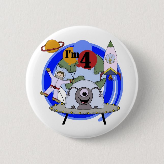 Outer Space 4th Birthday Tshirts and Gifts 2 Inch Round Button (Front)