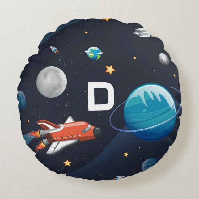 Outer Space Activity in the Galaxy Round Pillow (Front)