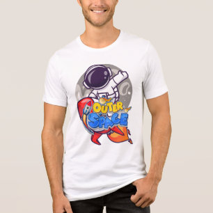 Outer Space Adventure - Astronaut & Rocket Cartoon Tri-Blend Shirt