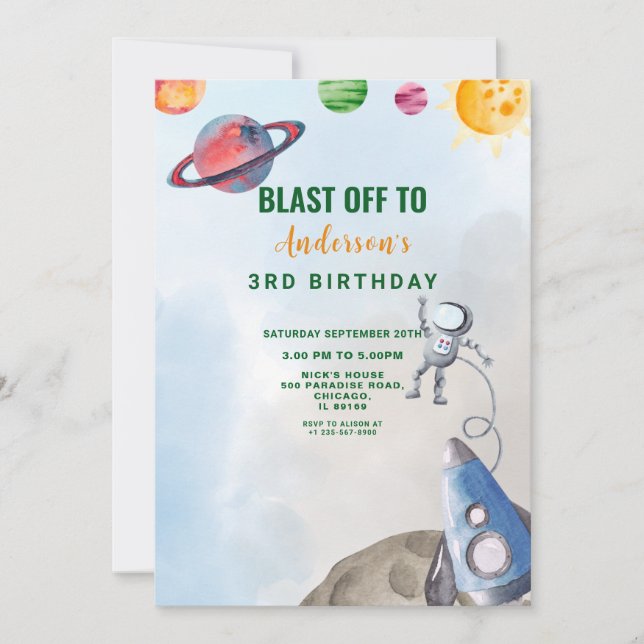 Outer Space Adventure Birthday Invitation (Front)