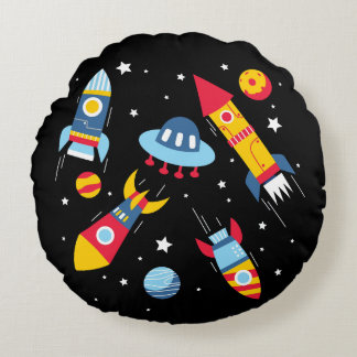 Outer Space Adventure Round Pillow