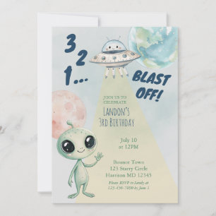 Outer space Alien Boys Third Birthday Invitation