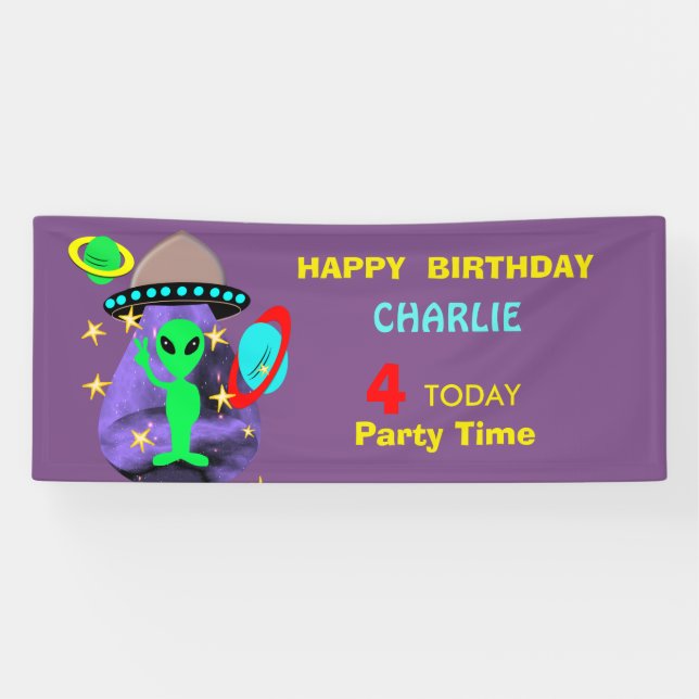 Outer Space Alien fun Kids Cute Party Banner (Horizontal)