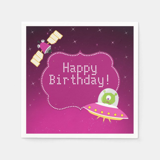 Outer Space Alien Girl Birthday Paper Napkins (Front)
