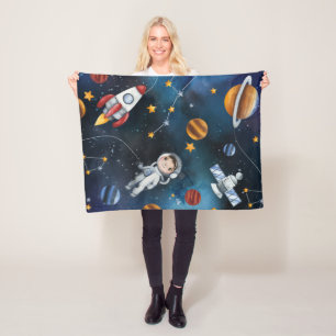 Outer Space and Space Man Fleece Blanket