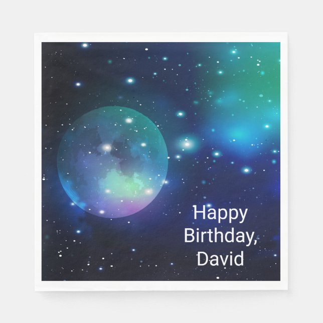 Outer Space and Stars Birthday Party Napkin (Front)