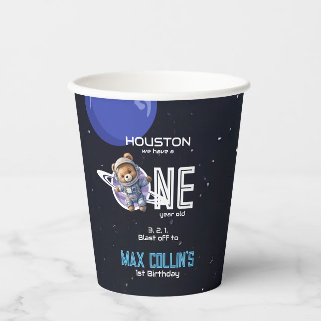 Outer Space Astronaut 1st Birthday Paper Cups (Front)