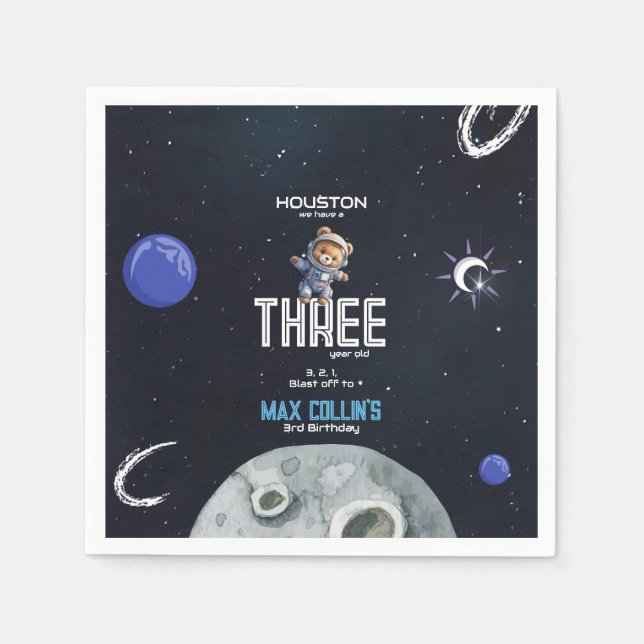 Outer Space Astronaut Any Age Birthday Napkin (Front)