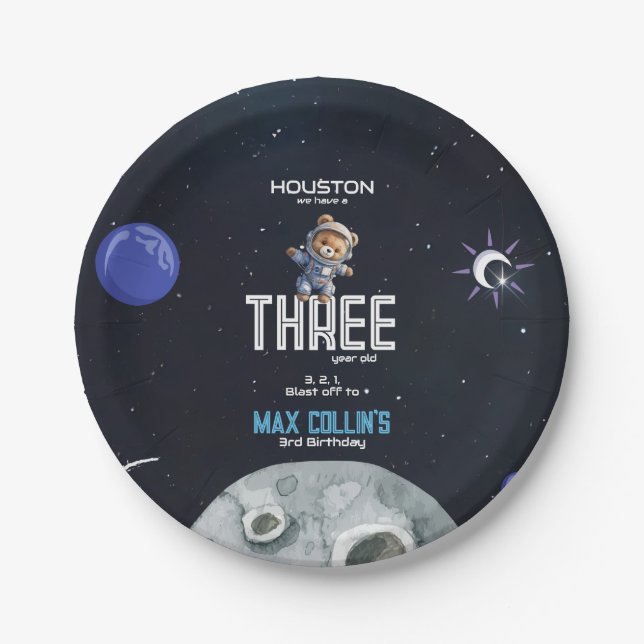 Outer Space Astronaut Any Age Birthday Paper Plate (Front)