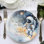 Outer space astronaut baby shower template paper plate<br><div class="desc">Outer space astronaut baby shower editable template plates,  cute watercolor baby in a space suit flying in space personalized tableware template party plates</div>