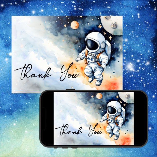 Outer space astronaut baby shower thank you card (Outer space astronaut baby shower thank you card template digital download watercolor galaxy)
