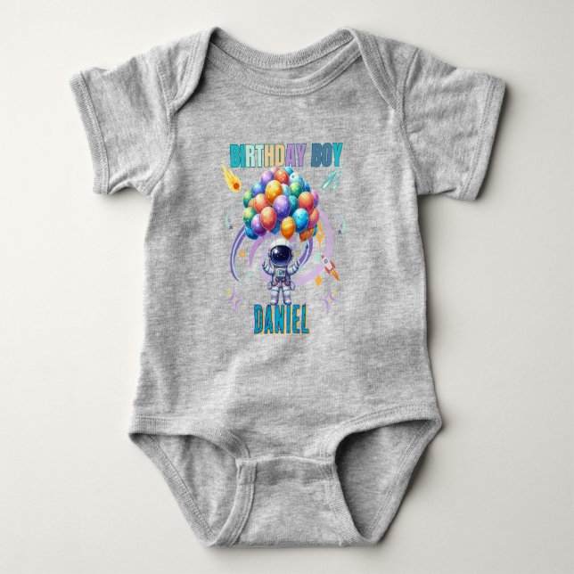 Outer Space Astronaut Birthday Boy  Baby Bodysuit (Front)