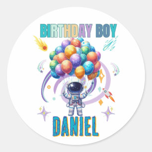 Outer Space Astronaut Birthday Boy  Classic Round Sticker