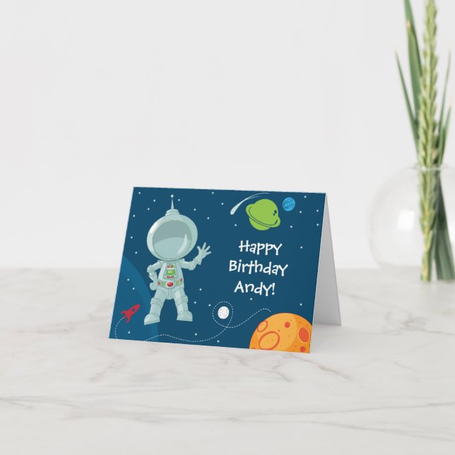 Outer Space Astronaut Birthday Greeting Card (Front)