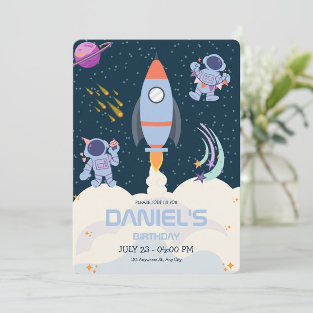 Outer  Space Astronaut Birthday Invitation (Standing Front)