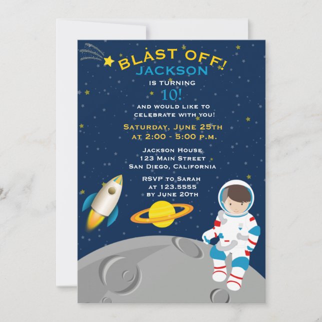 Outer Space Astronaut  Birthday Party Invitation (Front)