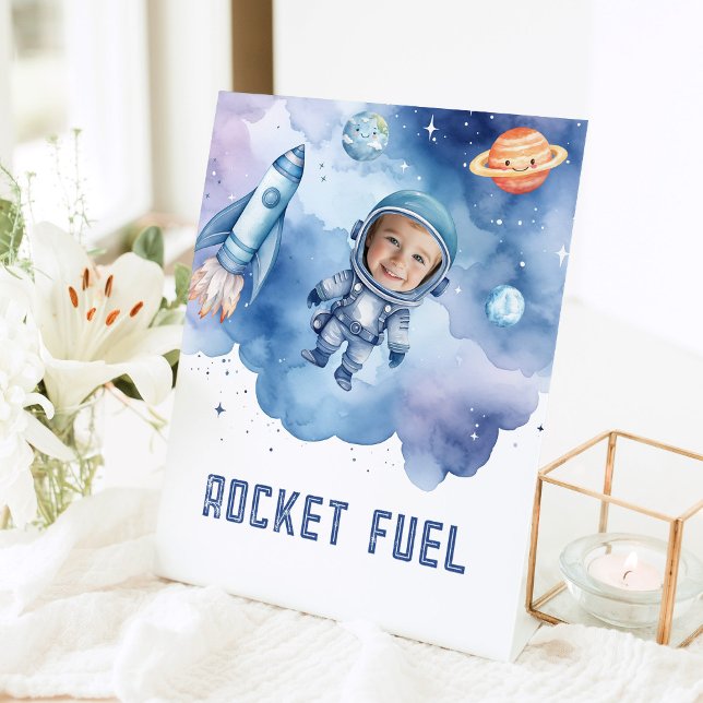 Outer Space Astronaut birthday party Rocket Fuel  Pedestal Sign (Creator Uploaded)