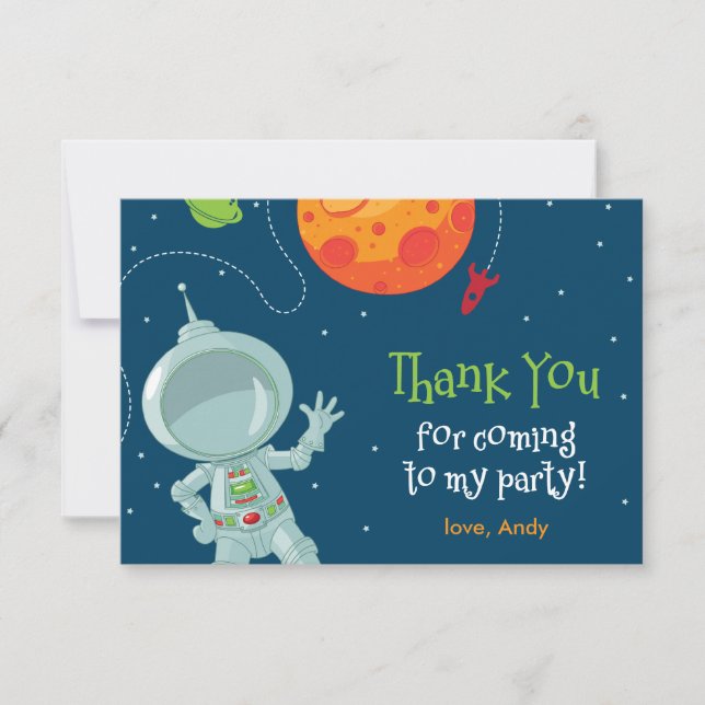 Outer Space Astronaut Birthday Thank You Card (Front)