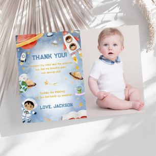 Outer Space Astronaut Birthday Thank You Card 
