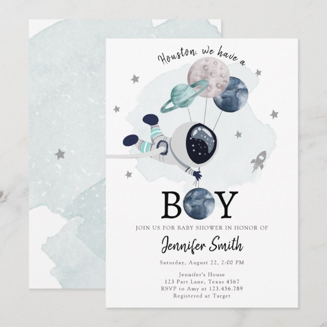 Outer Space Astronaut Boy Baby Shower Invitation (Front/Back)