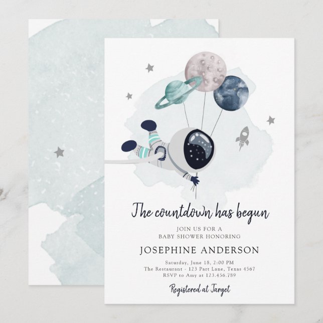 Outer Space Astronaut Boy Baby Shower Invitation (Front/Back)