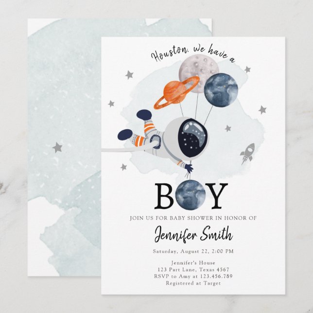 Outer Space Astronaut Boy Baby Shower Invitation (Front/Back)