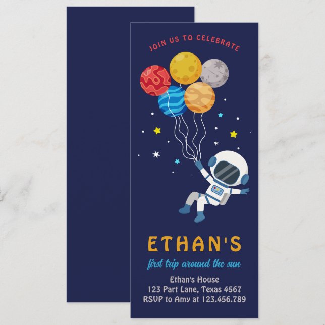 Outer Space Astronaut Boy First Birthday  Invitation (Front/Back)