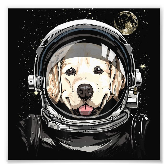 Outer Space Astronaut Golden Retriever Lover Pet D Photo Print (Front)