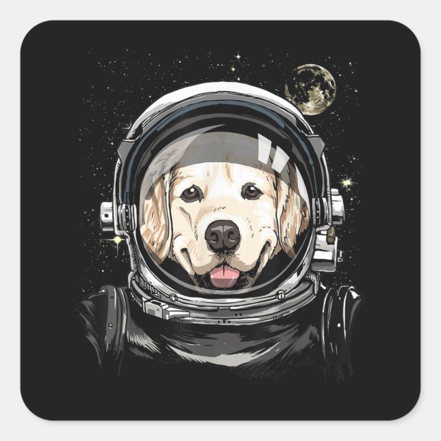 Outer Space Astronaut Golden Retriever Lover Pet D Square Sticker (Front)