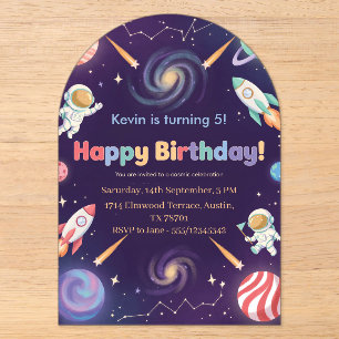 Outer Space Astronaut Kids Happy Birthday Party Acrylic Invitations