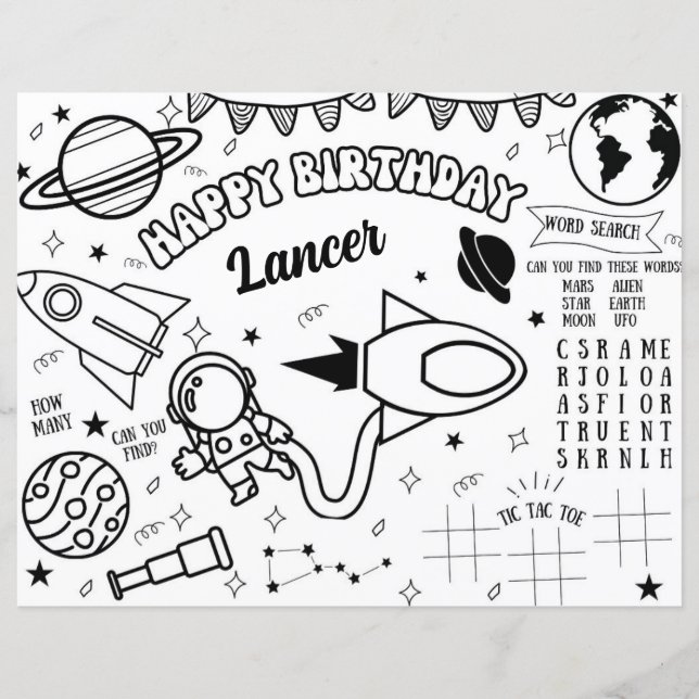 Outer Space Astronaut Party Colouring Activity Pag (Front)