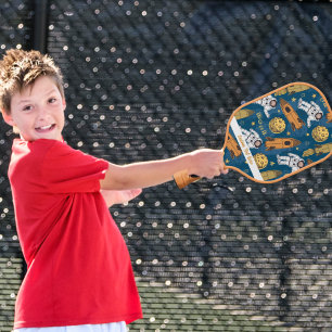 Outer Space Astronaut Pattern, Custom Text Cool Pickleball Paddle