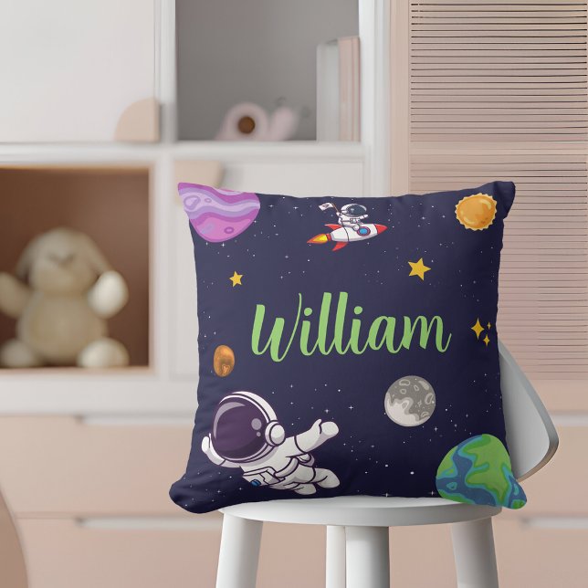 Outer Space Astronaut Personalized Navy Blue Throw Pillow (Creator Uploaded)