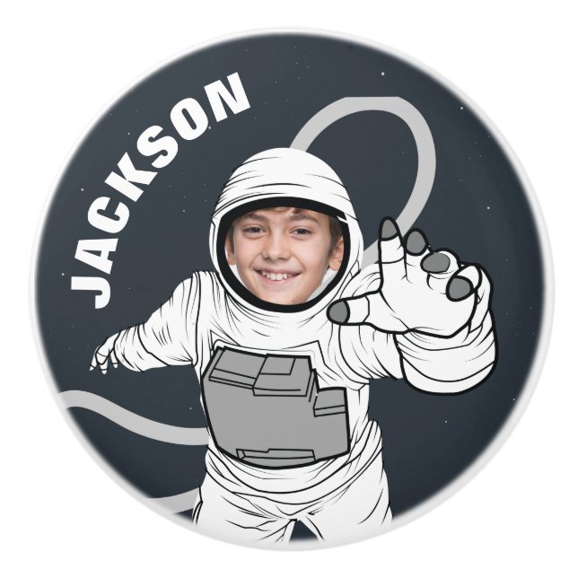 Outer Space Astronaut Photo Personalized Ceramic Knob (Front)