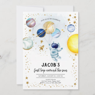 Outer Space Astronaut Planet Galaxy 1st Birthday Invitation